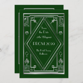 、年長後輩、プロム緑のアールデコ銀製 招待状