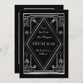 、年長後輩、プロム黒いのアールデコ銀製 招待状