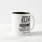 年長者は簡単。まるで自転車に乗っているようだ ツートーンマグカップ (正面右)