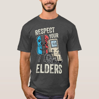 年長者を敬おう 80年代の面白いゲームコントローラーTシャツ Tシャツ