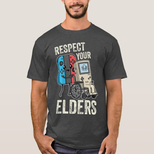 年長者を敬おう 80年代の面白いゲームコントローラーTシャツ Tシャツ (正面)