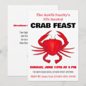 年間のカニの宴 赤いメリーランドのハードシェルシーフード 招待状 (正面/裏面)