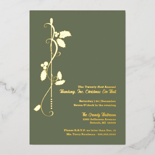 年間の企業のクリスマスパーティー金ゴールド 箔招待状 (正面)