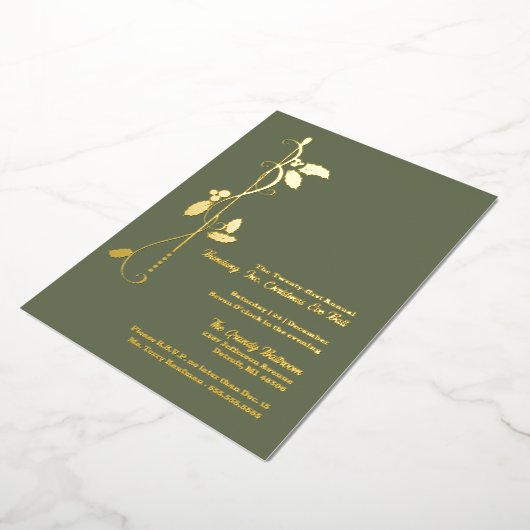 年間の企業のクリスマスパーティー金ゴールド 箔招待状 (回転した状態)