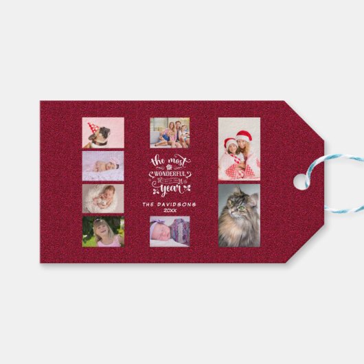 年間の最も素晴らしい時間のスクリプト写真 ギフトタグ (正面(横))