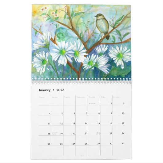 年間を通して水彩画を描く カレンダー (1月 2026)