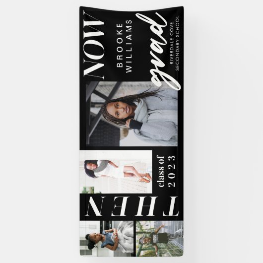 年間を通して – 今と卒業4枚の写真 横断幕 (縦)