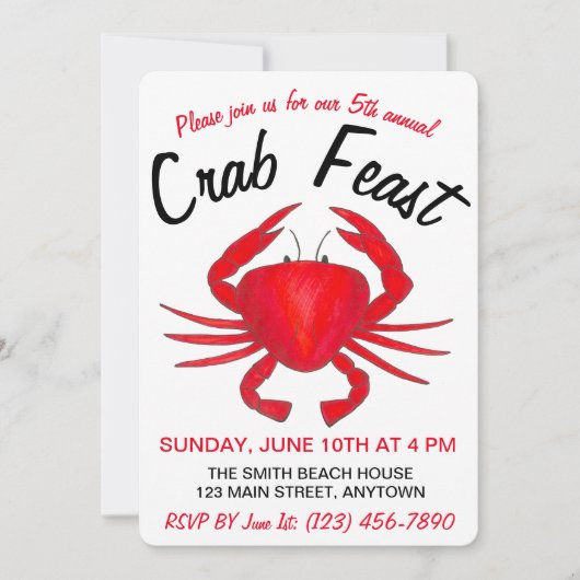 年間カニ饗宴レッドメリーランド懸命シェルシーフード 招待状 (正面)