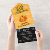 年間ファミリーパンプキンカービングパーティーハロウィーン オールインワン招待状 (貼ってはがせる)