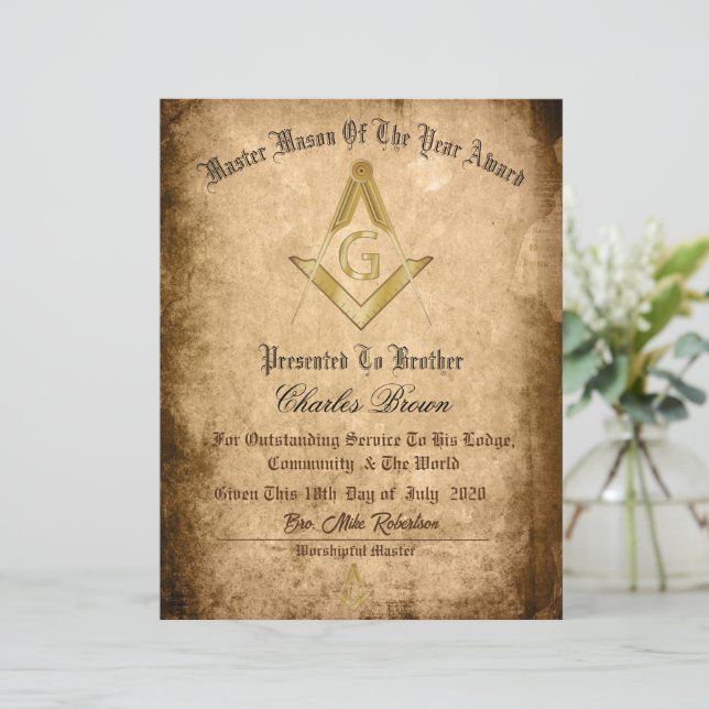 年間マスター・メイソン賞認定証 (スタンド正面)