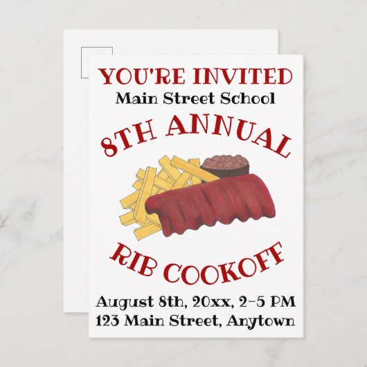 年間リブクックオフBBQスペアリブバーベキューグルメ インビテーションポストカード (正面/裏面)