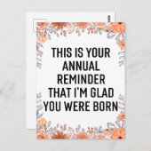 年間リマインダーSnarky誕生日、誕生日引用文C ポストカード (正面/裏面)