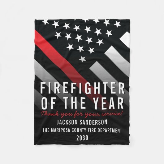 年間従業員の赤線の消防士 フリースブランケット (正面)