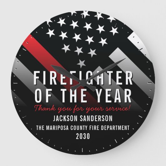 年間従業員の赤線の消防士 ラージ壁時計 (正面)