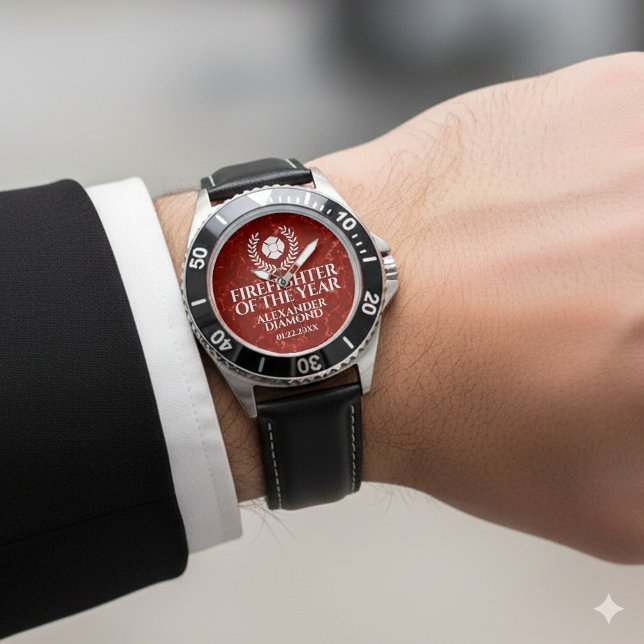 年間最優秀消防士 レッドマーブル 腕時計 (Elegant Firefighter of the Year Red Marble Wristwatch Cover Photo)