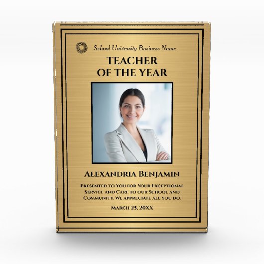 年間金ゴールド賞ロゴのパーソナライズの先生 フォトブロック (正面)