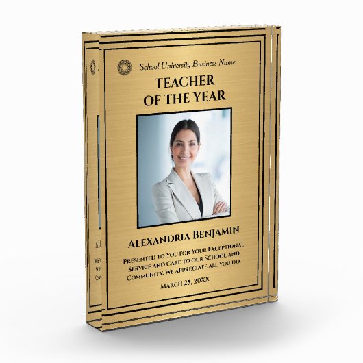 年間金ゴールド賞ロゴのパーソナライズの先生 フォトブロック (左)