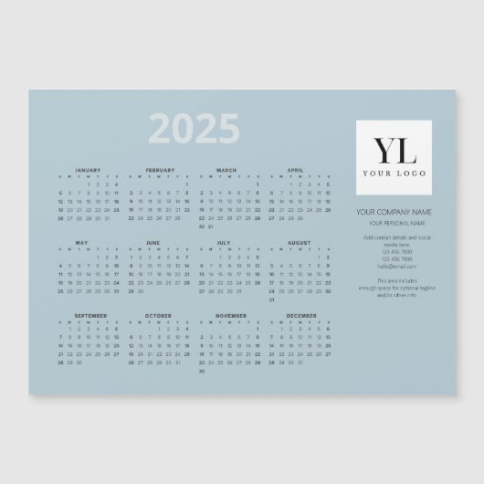 年間2025カレンダビジネスロゴ磁気カード (正面)