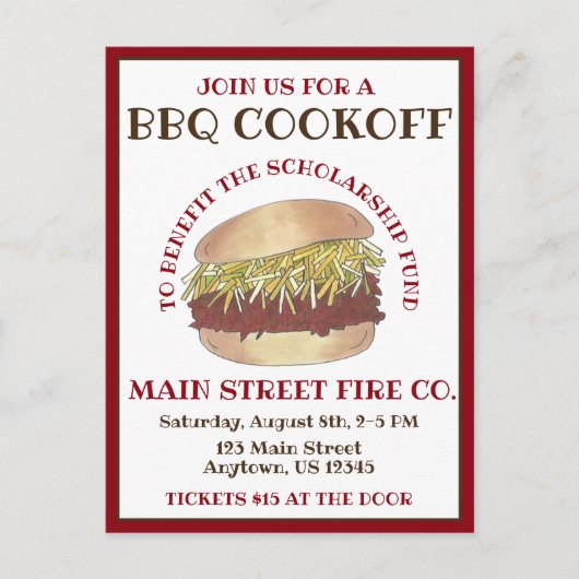 年間BBQポークバーベキューサンドイッチクックオフ調理師 インビテーションポストカード (正面)