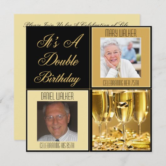 年齢のための二重誕生日のパーティの招待状 招待状 (正面/裏面)