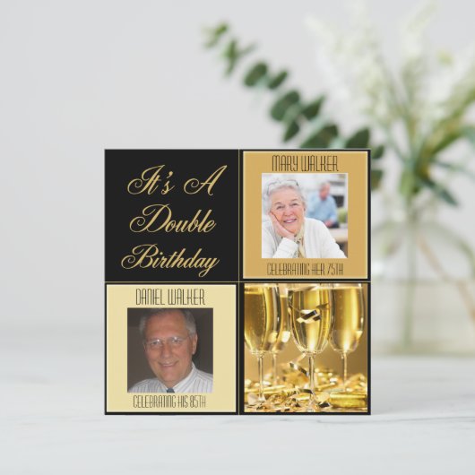 年齢のための二重誕生日のパーティの招待状 招待状 (スタンド正面)