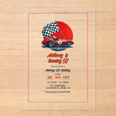 年齢のカスタマイズ可能なレースカー誕生日パーティー アクリル招待状 (正面)