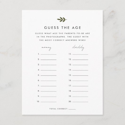 年齢のベビーシャワーゲームを推測する エンクロージャーカード (正面)