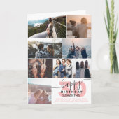 年齢のモダン誕生日ピンク8写真コラージュのグリッド カード (正面)