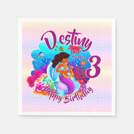 年齢の変更の名前Mermaid誕生日パーティーのパーソナライズ スタンダードカクテルナプキン