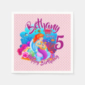 年齢の変更の名前Mermaid誕生日パーティーのパーソナライズ スタンダードカクテルナプキン (正面)