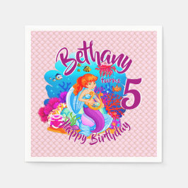 年齢の変更の名前Mermaid誕生日パーティーのパーソナライズ スタンダードカクテルナプキン