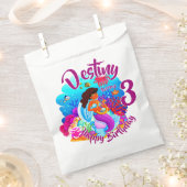 年齢の変更の名前Mermaid誕生日パーティーのパーソナライズ フェイバーバッグ (クリップ留めされた状態)