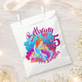 年齢の変更の名前Mermaid誕生日パーティーのパーソナライズ フェイバーバッグ (クリップ留めされた状態)