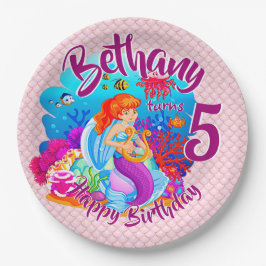 年齢の変更の名前Mermaid誕生日パーティーのパーソナライズ ペーパープレート