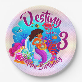 年齢の変更の名前Mermaid誕生日パーティーのパーソナライズ ペーパープレート