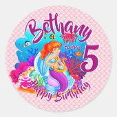 年齢の変更の名前Mermaid誕生日パーティーのパーソナライズ ラウンドシール (正面)