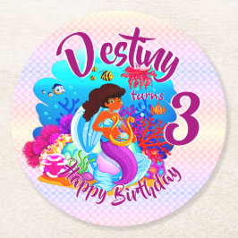 年齢の変更の名前Mermaid誕生日パーティーのパーソナライズ ラウンドペーパーコースター