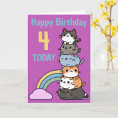 年齢の猫の積み重ね お誕生日おめでとう カード (黄色い花)