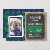 年齢の誕生会の写真の招待をゴルフをするゴルフ 招待状 (正面/裏面)