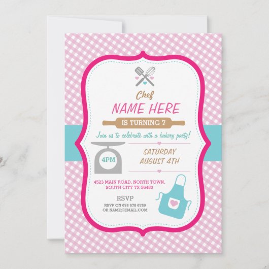 年齢の誕生会の女の子の招待を焼くベーカリー 招待状 (正面)