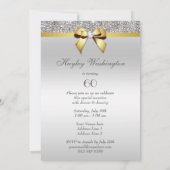 年齢の誕生会の銀のスパンコールの金ゴールドの弓 招待状 (裏面)