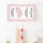 年齢の誕生会-淡いピンクまたは白のストライプ 横断幕 (インサイチュ)