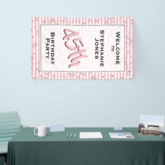 年齢の誕生会-淡いピンクまたは白のストライプ 横断幕 (トレードショー)