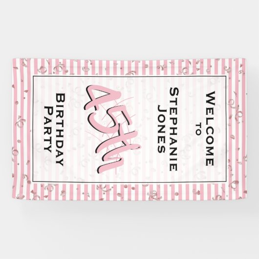 年齢の誕生会-淡いピンクまたは白のストライプ 横断幕 (横)