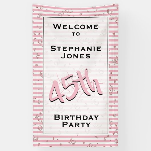 年齢の誕生会-淡いピンクまたは白のストライプ 横断幕 (縦)