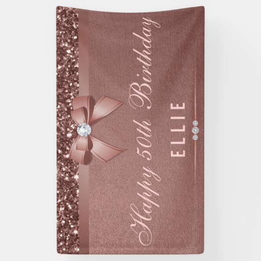 年齢の誕生日のばら色の金ゴールドのダイヤモンドの弓グリッター 横断幕 (縦)