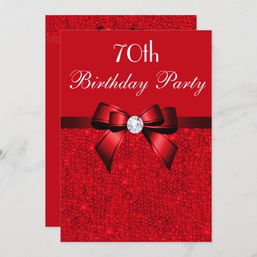 年齢の誕生日パーティー赤いセクフェイクションレッドボウ 招待状 (正面/裏面)