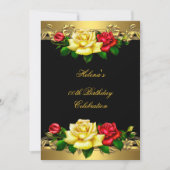 年齢の誕生日パーティー赤エレガント金ゴールドバラ3 招待状 (正面)