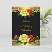 年齢の誕生日パーティー赤エレガント金ゴールドバラ3 招待状 (スタンド正面)