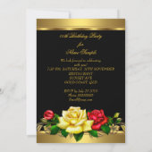 年齢の誕生日パーティー赤エレガント金ゴールドバラ3 招待状 (裏面)